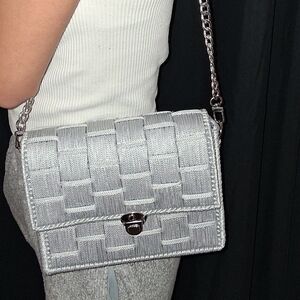 Elegant Silver Woven Shoulder Bag